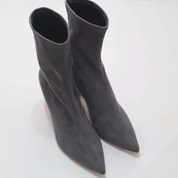 M. Gemi Velvet Porpoise Gray Ankle Sock Boots - Picture 1 of 9